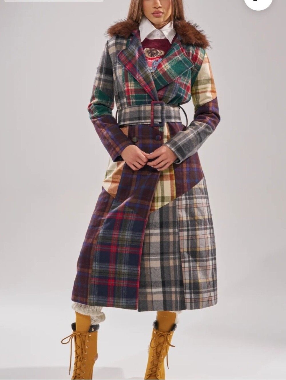 Plaid Patchwork Midi Skirt in Multicolor - Women's Trench Sz Xl